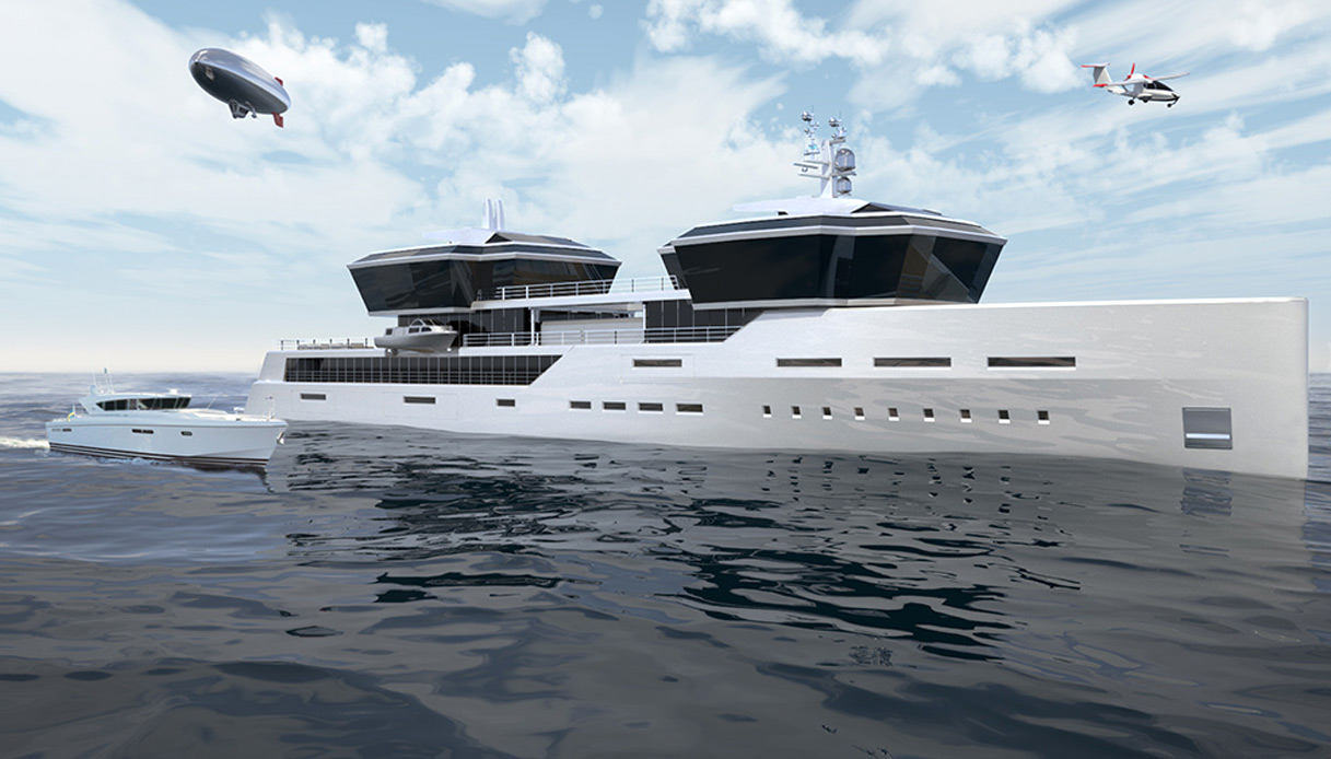 Il super yacht milionario con dentro auto, aereo, dirigibile e motoscafo