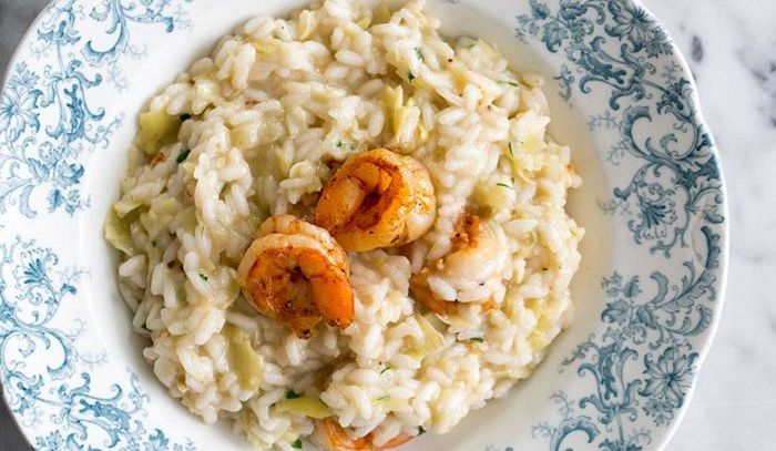 Risotto con carciofi e scampi