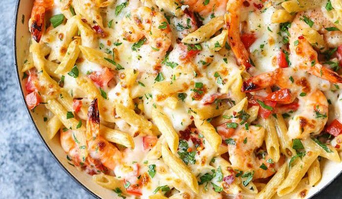 Pasta gratinata alla zucca e gamberi