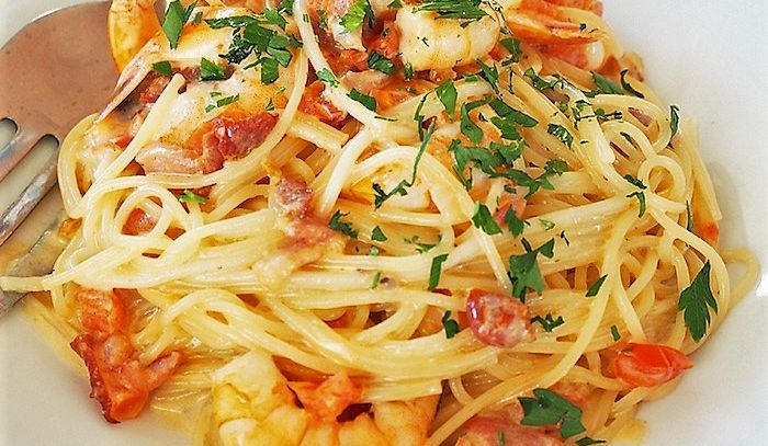 Bucatini con polpo e gamberetti