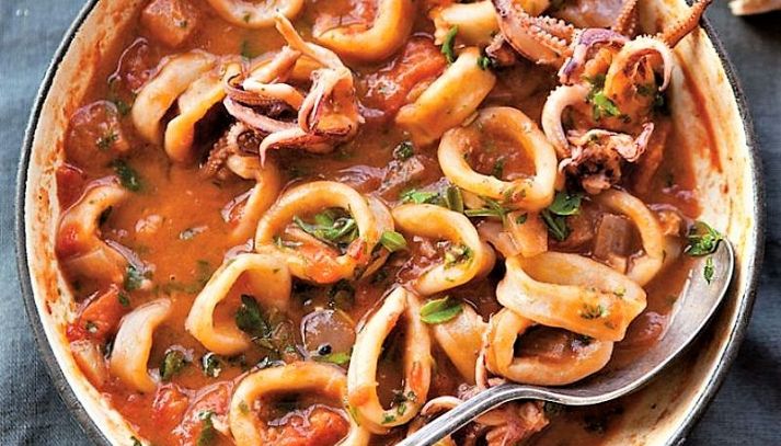 Calamari alle bietole e pomodori