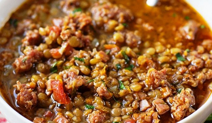Zuppa rustica di lenticchie e pollo - Microonde