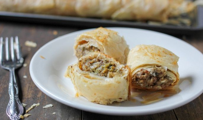 Strudel con funghi e melanzane