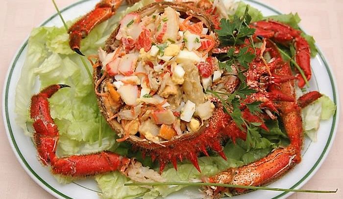 Granseola e gamberetti con olio e limone