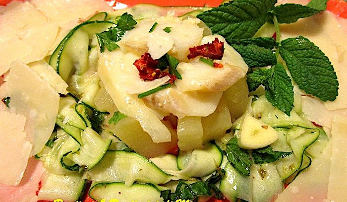 Baccalà con patate e carpaccio di zucchine