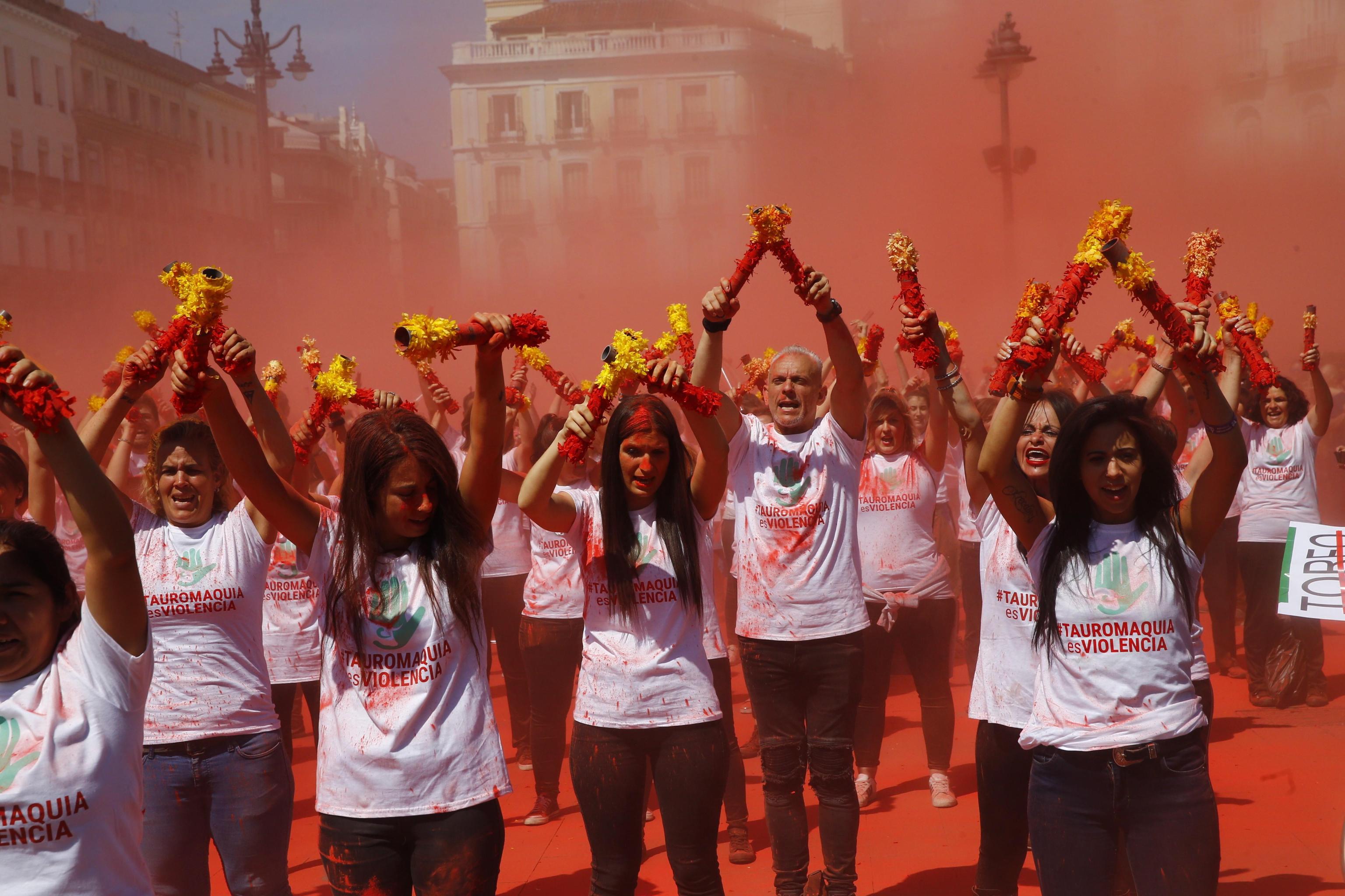 Manifestanti contro corrida a Madrid