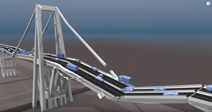 Genova, il crollo del Ponte Morandi simulato in 3D
