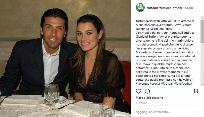 Seredova, che frecciate a Buffon: "Ora tiferò Juve con più forza”