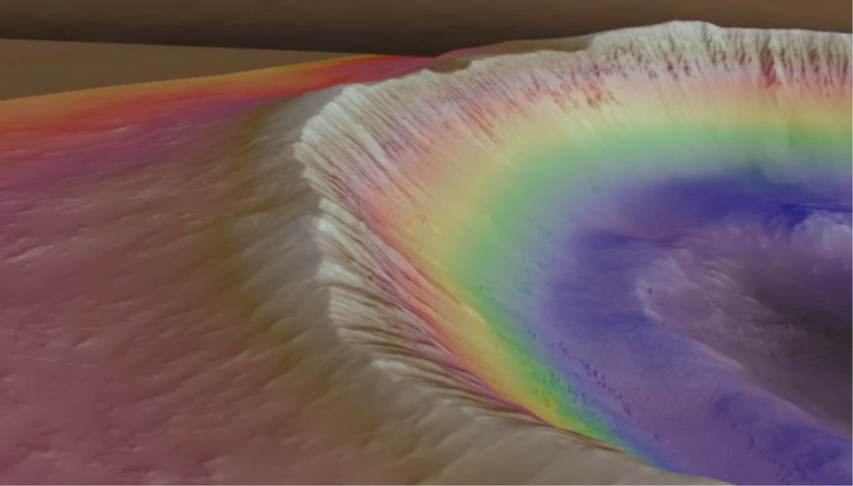 Le spettacolari immagini in 3D del tramonto sui crateri di Marte