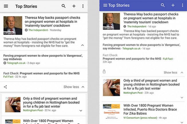 Interfaccia di Google News con fact checking su smartphone 