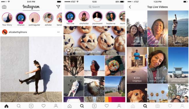 L'interfaccia di Instagram Live Stories
