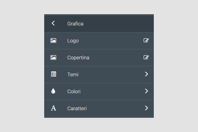 Menu Grafica del pannello di gestione di Libero Pages