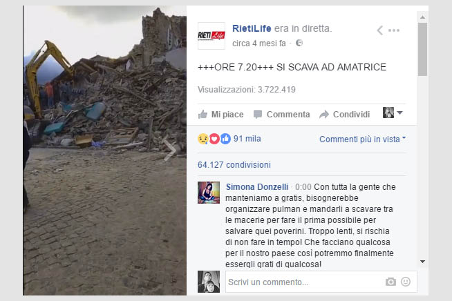 La tragedia di Amatrice, il video più visto in Italia nel 2016