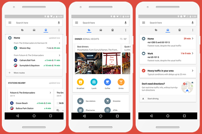 Ecco le tre schede come appaiono nella nuova versione delle mappe di Google per Android