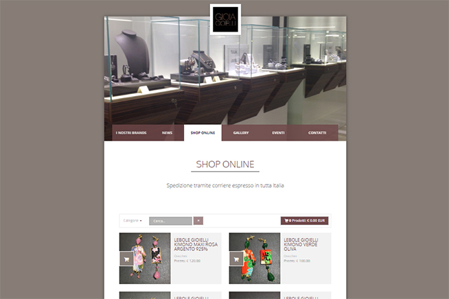 Home page di sito ecommerce creato con Libero Pages
