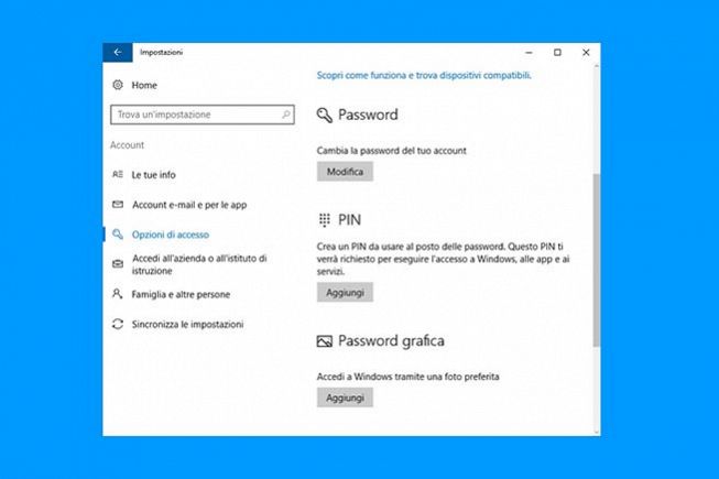 Ecco i passaggi da seguire  per introdurre la password grafica su Windows 10