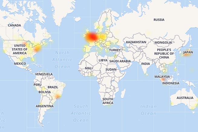 La mappa delle segnalazioni degli utenti che non riescono ad accedere a Facebook