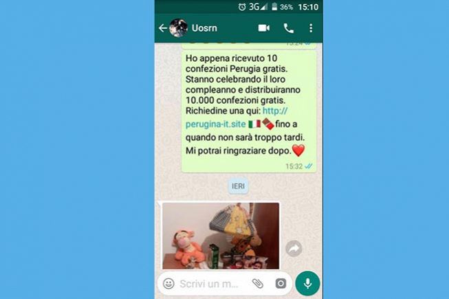 Il messaggio utilizzato dai truffatori su WhatsApp