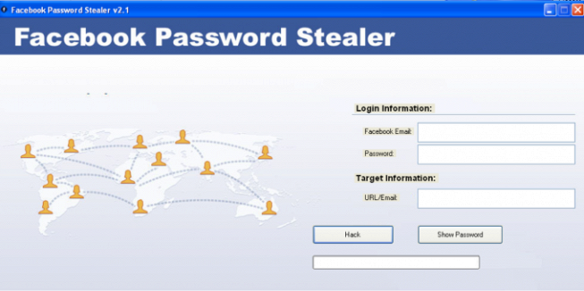 L'interfaccia del software-virus Facebook che promette di rubare password