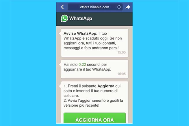 FalsoI messaggi del falso aggiornamento WhatsApp