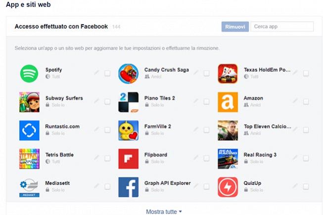 Le app di Facebook che hanno accesso ai propri dati