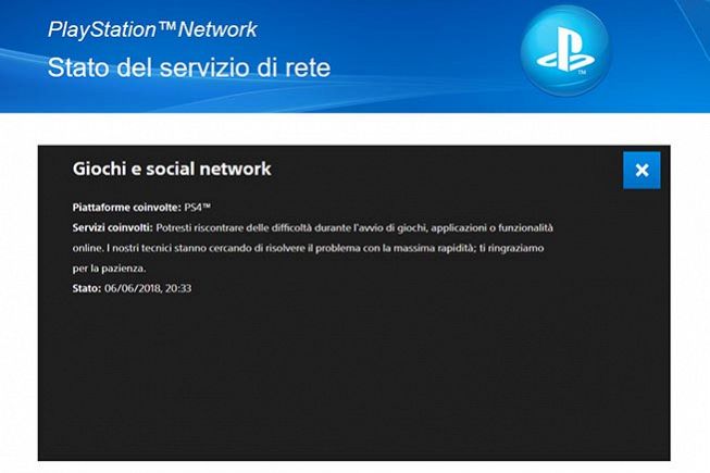 playstation network non funziona